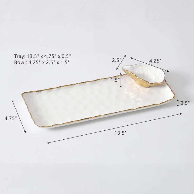 Pampa Bay Portofino Sushi Tray w/ Mini Oyster Bowl - White/Gold