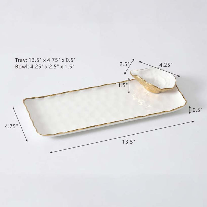 Pampa Bay Portofino Sushi Tray w/ Mini Oyster Bowl - White/Gold