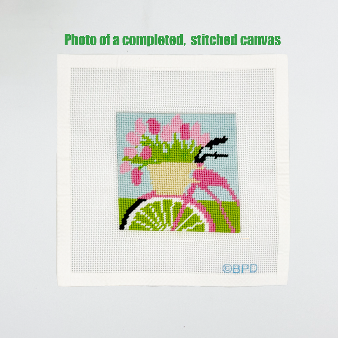 Blue Poppy Bicycle with Pink Flowers Needlepoint Kit