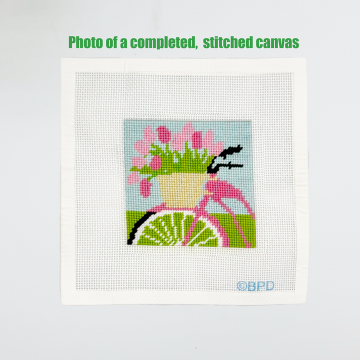 Blue Poppy Bicycle with Pink Flowers Needlepoint Kit