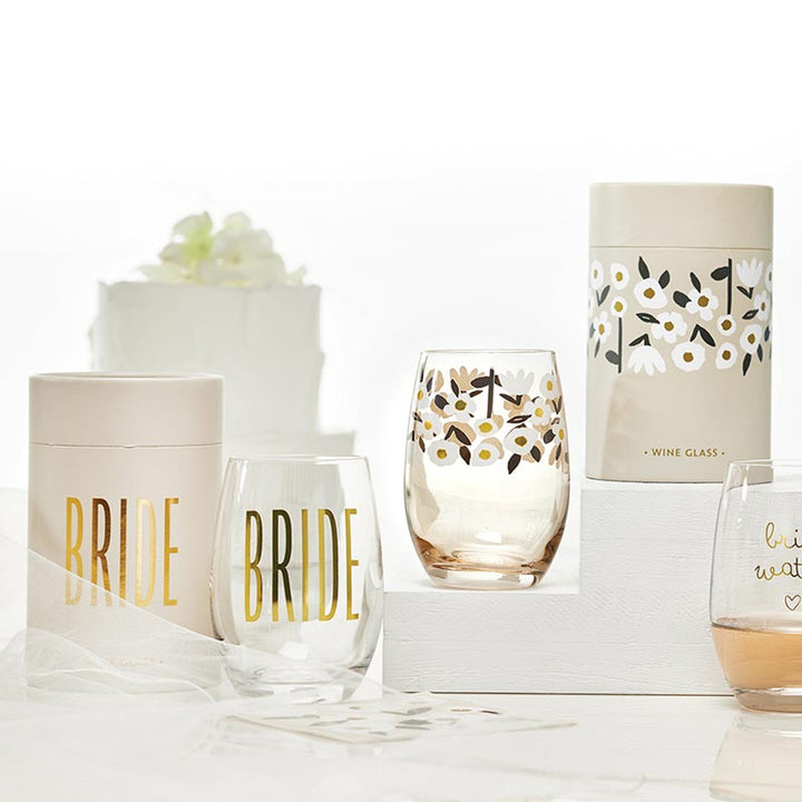 SBDS Gold Foil Stemless Wine Glass - Bride