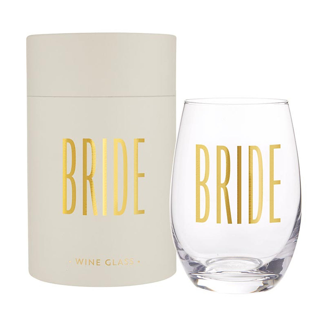 SBDS Gold Foil Stemless Wine Glass - Bride