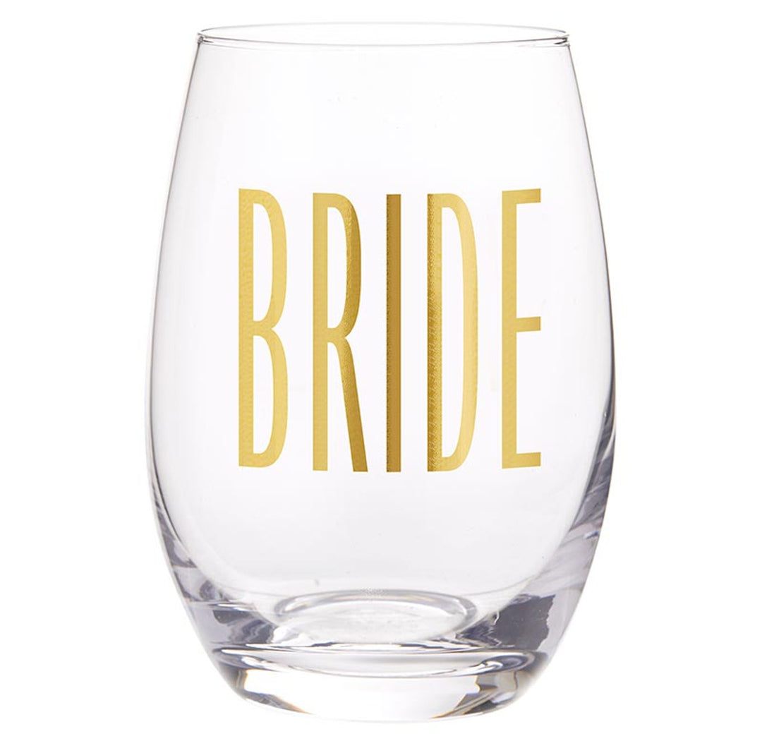 SBDS Gold Foil Stemless Wine Glass - Bride