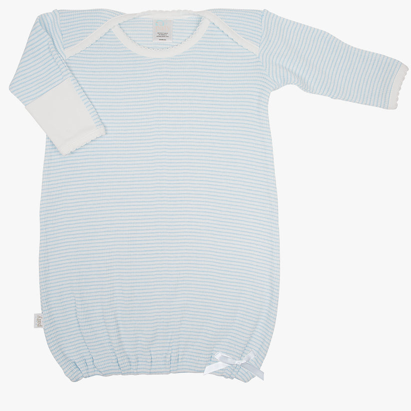 Paty LS Rib Knit Lap Shoulder Gown Blue w/White Trim - 3 Months
