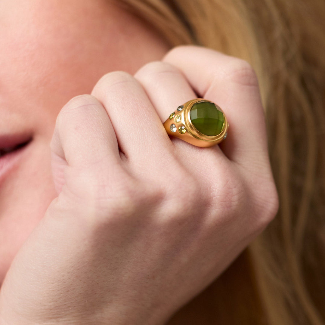 Julie Vos Rainbow Statement Ring - Gold/Iridescent Clear Crystal/Size 6