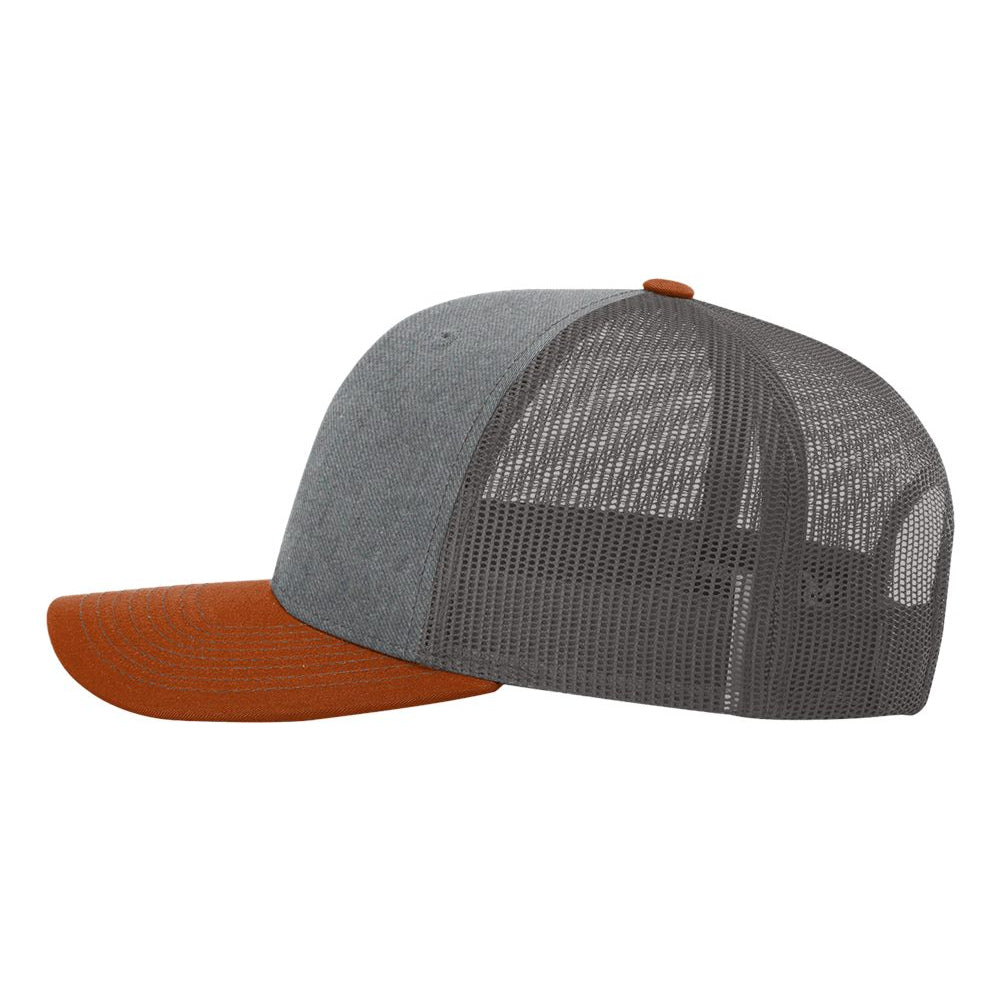 Richardson Snapback Trucker Cap - Heather Grey/Charcoal/Dark Orange