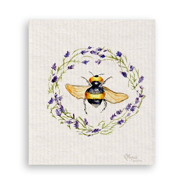 French Graffiti Dishcloth - Bee w/Lavender Wreath