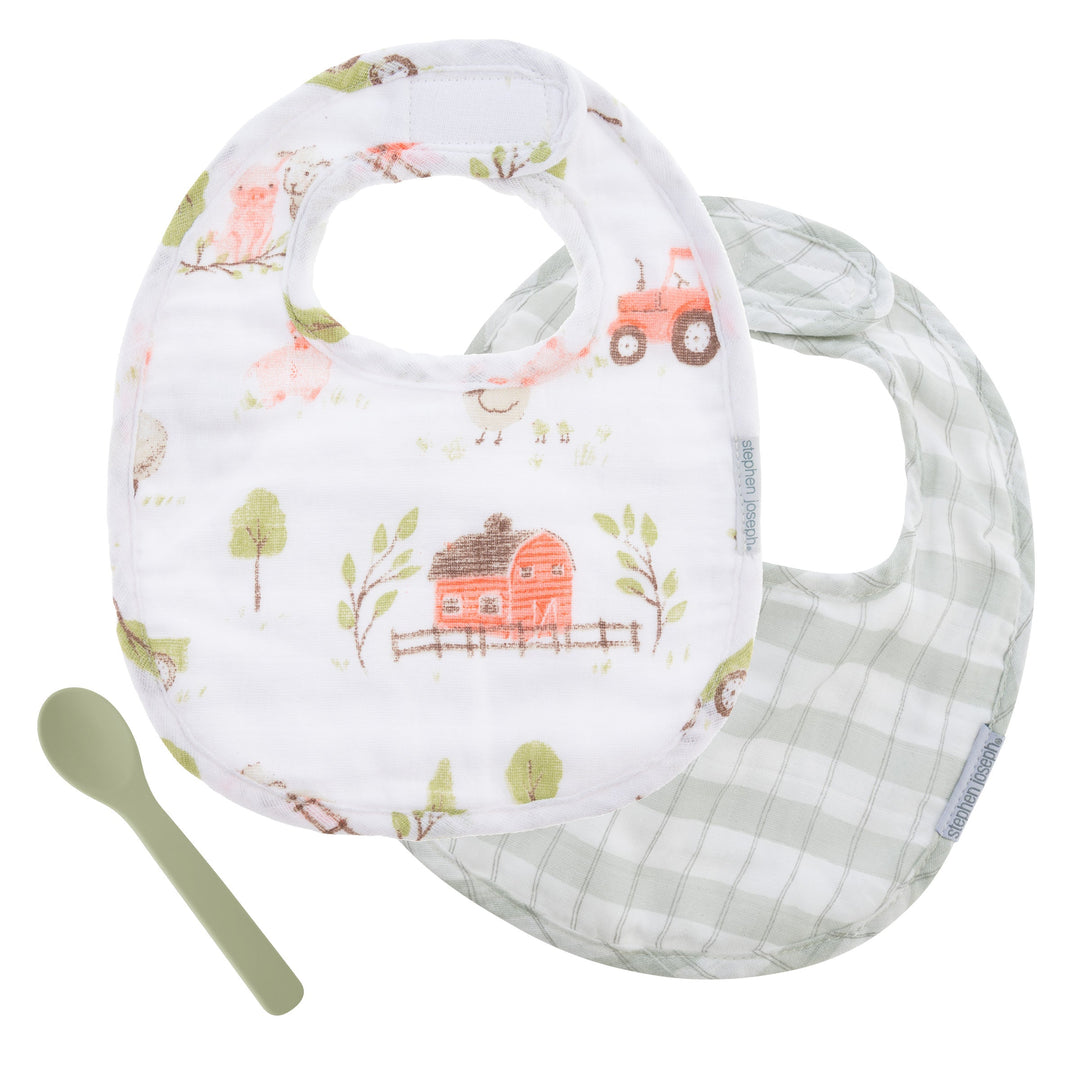 Stephen Joseph Muslin Bib Set -Farm