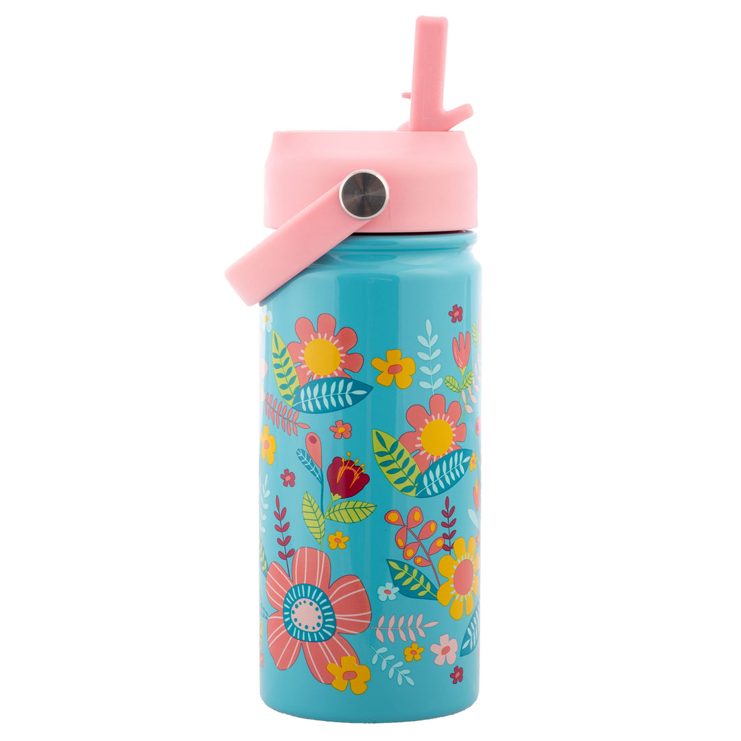 Stephen Joseph Insulated Stainless Steel Water Bottle w/Handle - Turquoise Floral