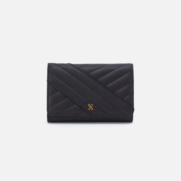 Hobo Jill Trifold Wallet - Black Quilted Silk Napa Leather