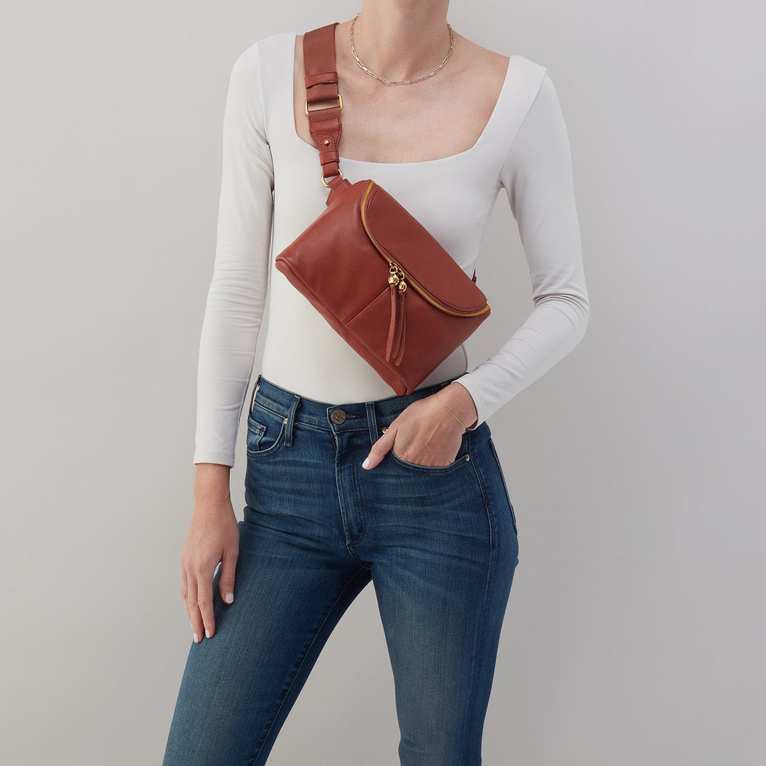 Hobo Fern Large Belt Bag/Sling - Rust Pebbled Leather