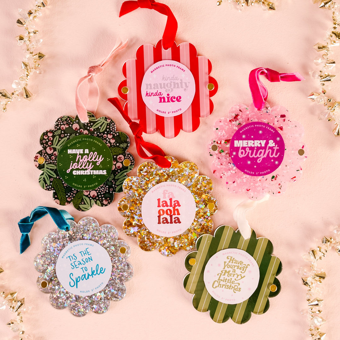 The Darling Effect Scalloped Round Picture Frame Ornament - Confetti Pink