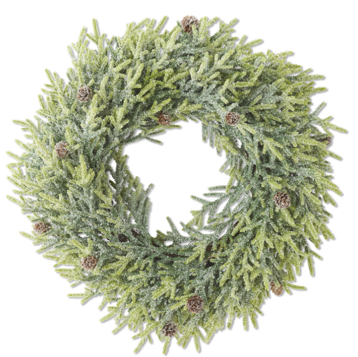 K & K Interiors  Snowy Juniper Wreath w/Mini Pinecones