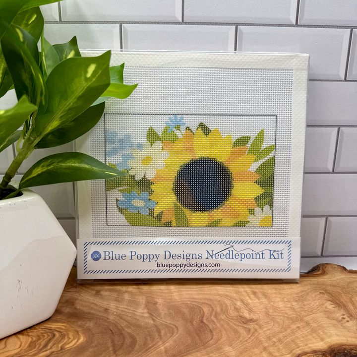 Blue Poppy Sunflower with Daisies and Wildflowers Needlepoint Kit