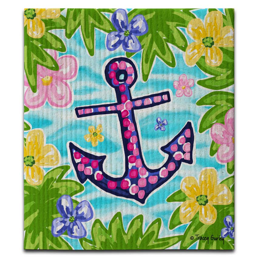 CJ Bella Co Dishcloth - Pink & Blue Anchor