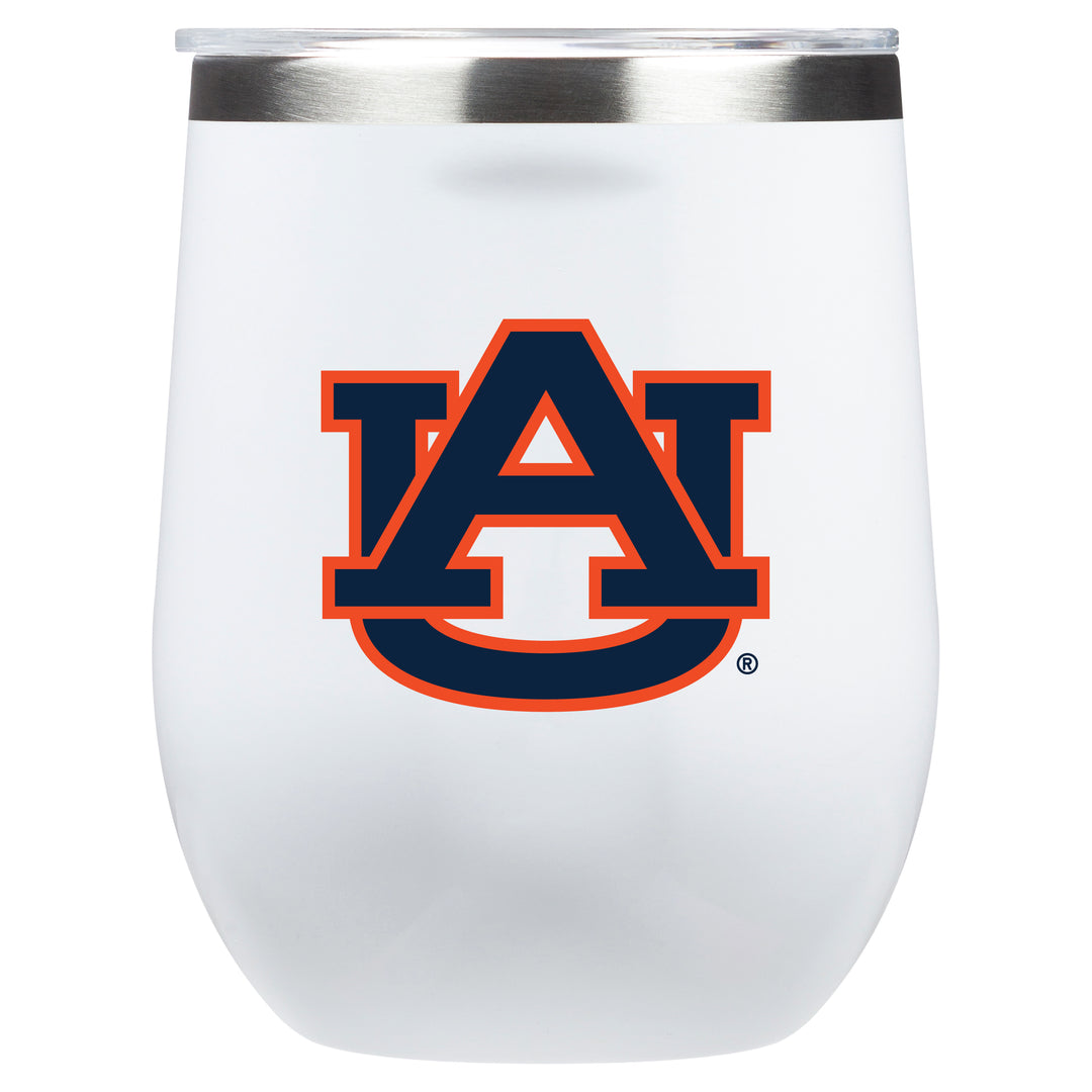 Corkcicle Stemless Wine Glass with Auburn Tigers Primary Mark design - White