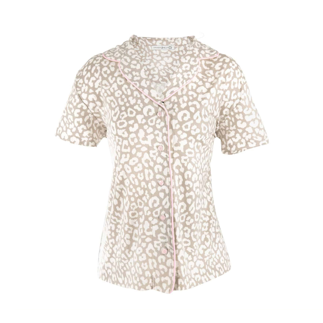 Amanda Blu Taupe Leopard (Notch) Notch Collar Top