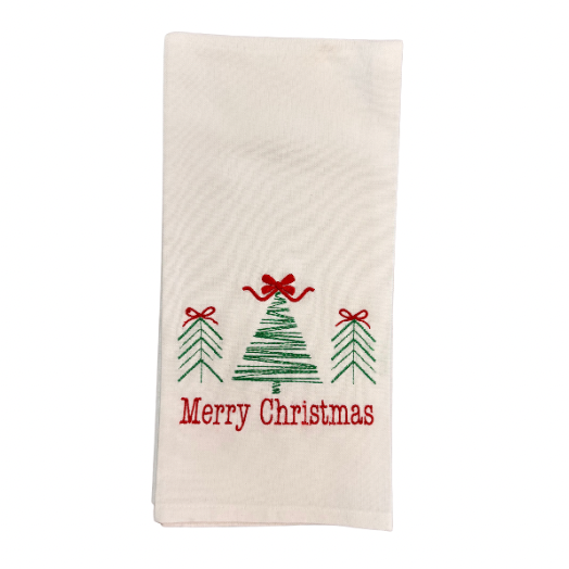 Hanging By A Thread Wheat Towel - 3 Trees w/Bows & Merry Christmas