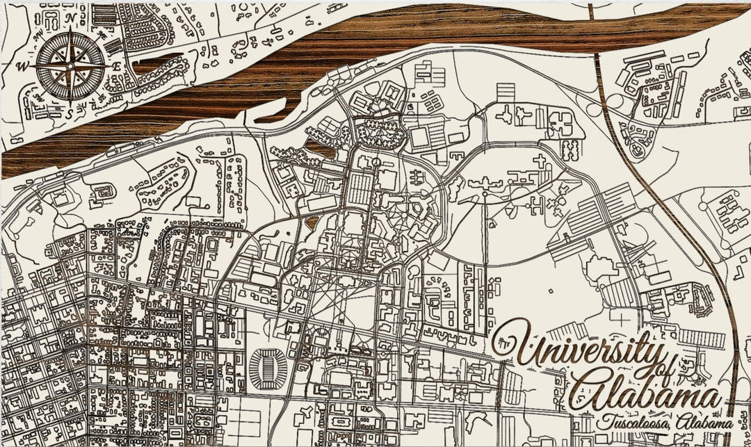 Fire & Pine Printed University of Alabama Street Map Printed Wood Wall Hanging