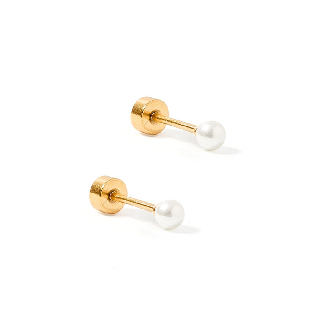 Linny Co Screwback Stud Earrings - Payton Pearl White 3mm