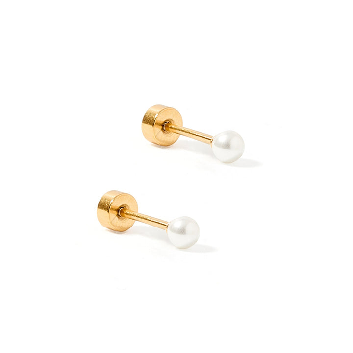 Linny Co Screwback Stud Earrings - Payton Pearl White 3mm