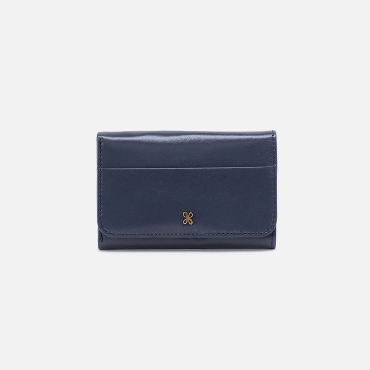 Hobo Jill Trifold Wallet - Blue Stone Polished Leather