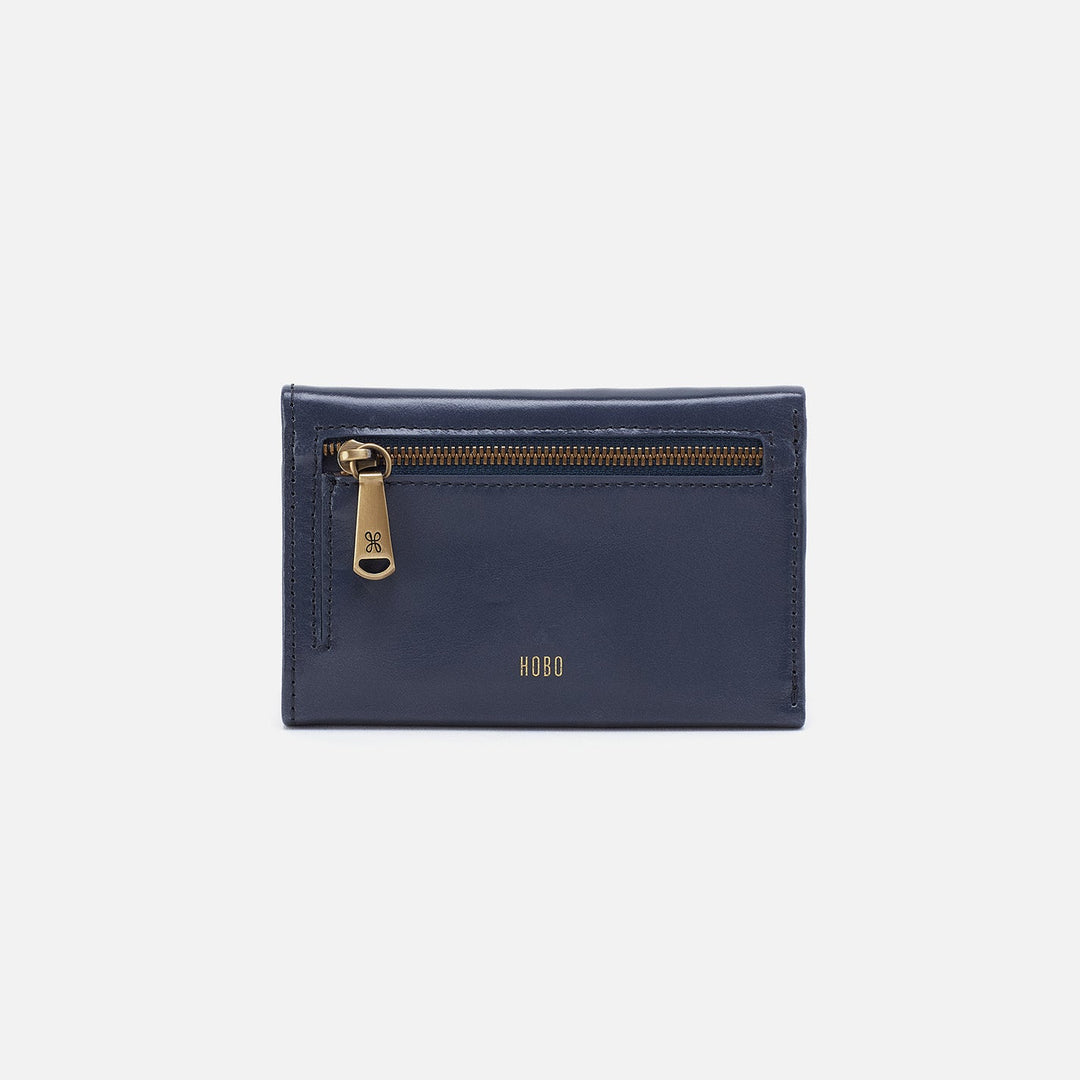 Hobo Jill Trifold Wallet - Blue Stone Polished Leather