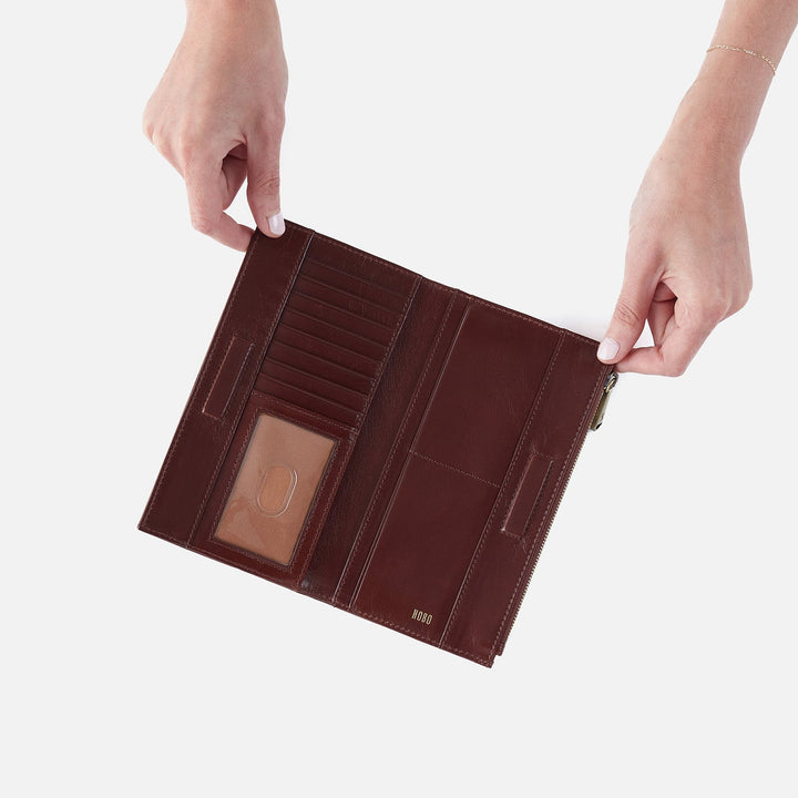 Hobo Jill Large Bifold Wallet - Chocolate Polished Leather