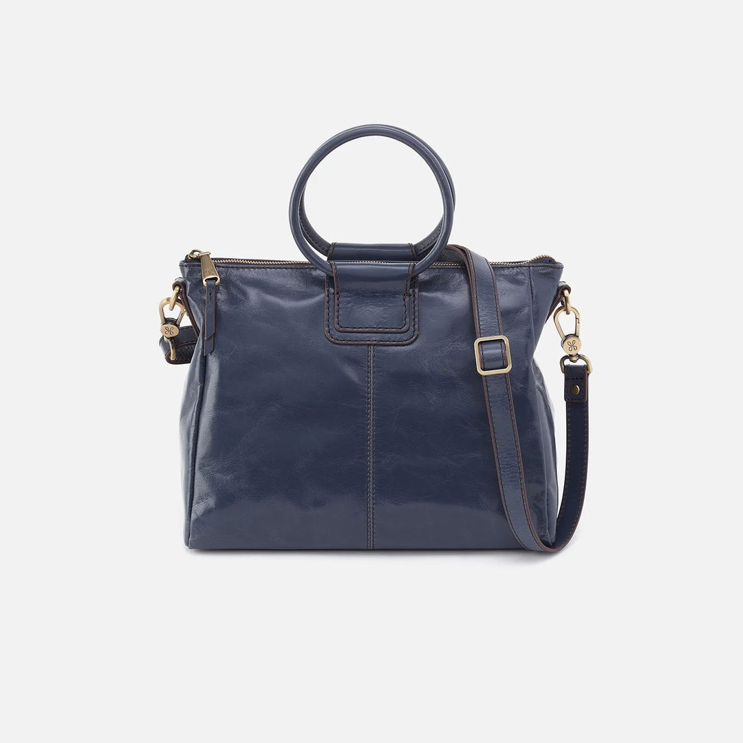 Hobo Sheila Medium Satchel - Blue Stone Polished Leather