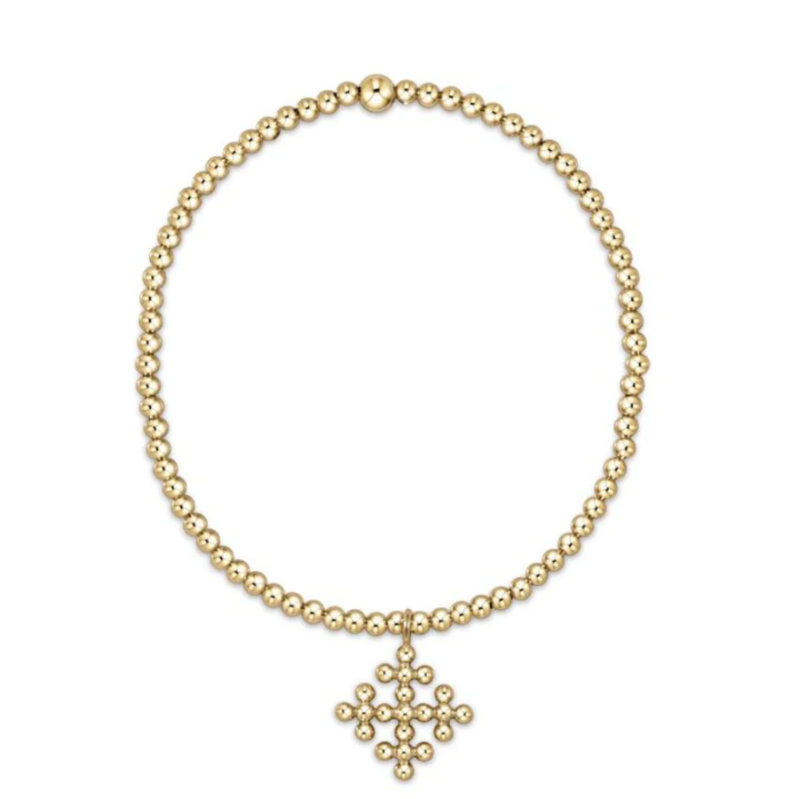 enewton Classic Gold 2.5mm Bead Bracelet - Classic Beaded Signature Cross Small G0old Charm