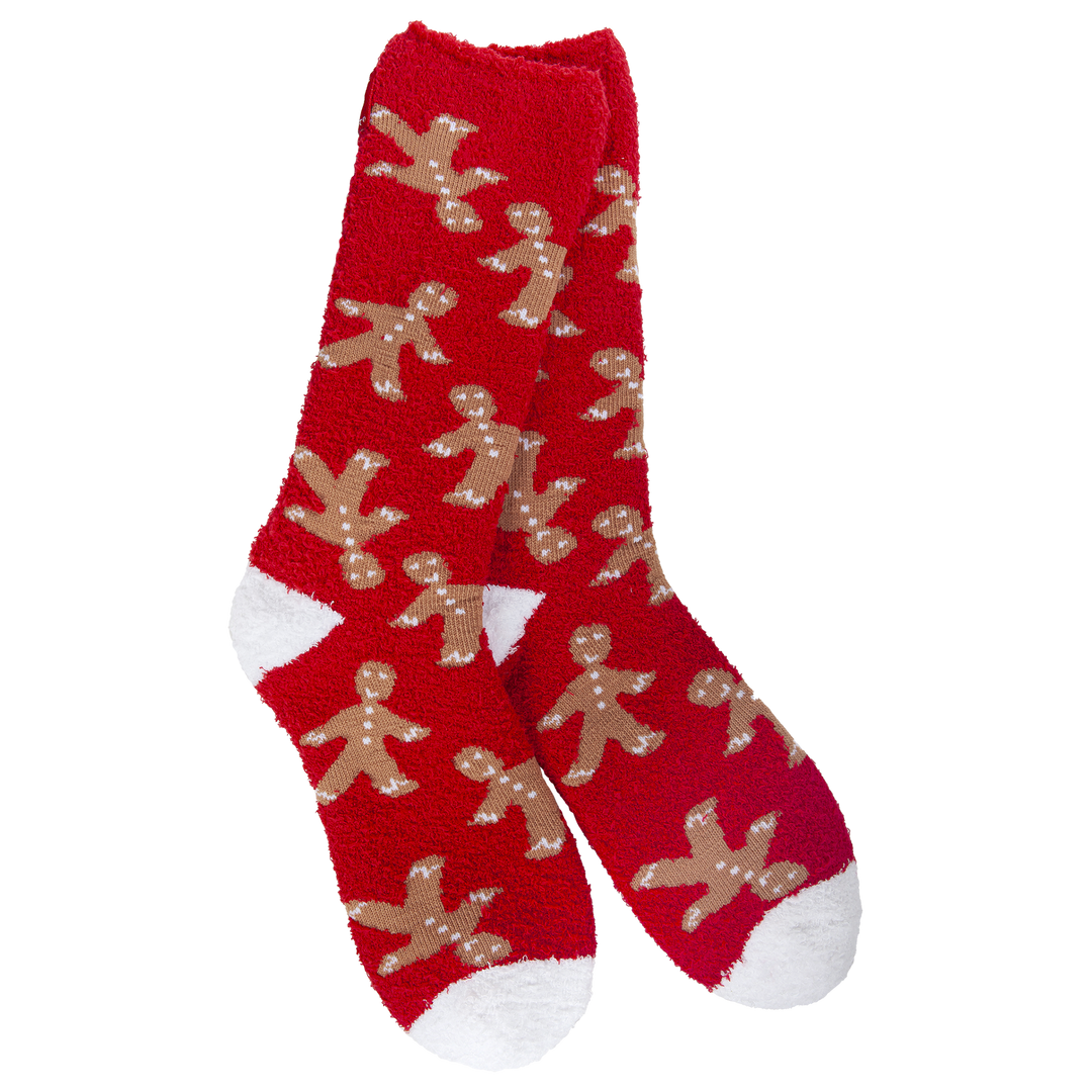 World's Softest Socks Cozy Crew - Gingerbread Man Red
