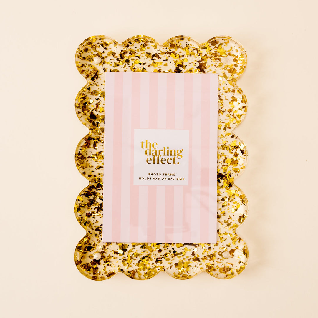 The Darling Effect Rectangle Scalloped Acrylic Frame - Confetti Gold