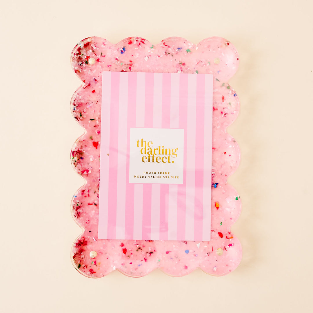 The Darling Effect Rectangle Scalloped Acrylic Frame - Confetti Pink