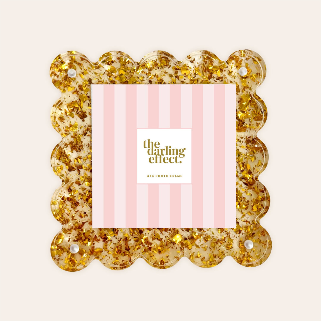 The Darling Effect Square Scalloped Acrylic Frame - Confetti Gold