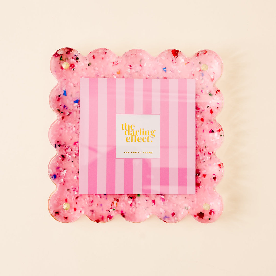 The Darling Effect Square Scalloped Acrylic Frame - Confetti Pink