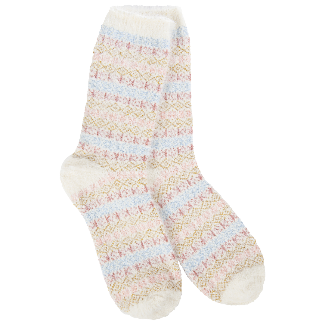 World's Softest Socks Holiday Feather Multi Stripe Crew - Whimsical