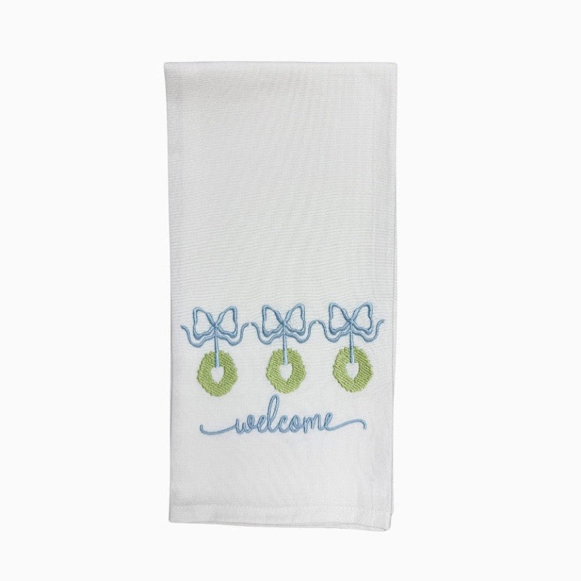 Hanging By A Thread Wheat Towel - 3 Wreaths w/Welcome