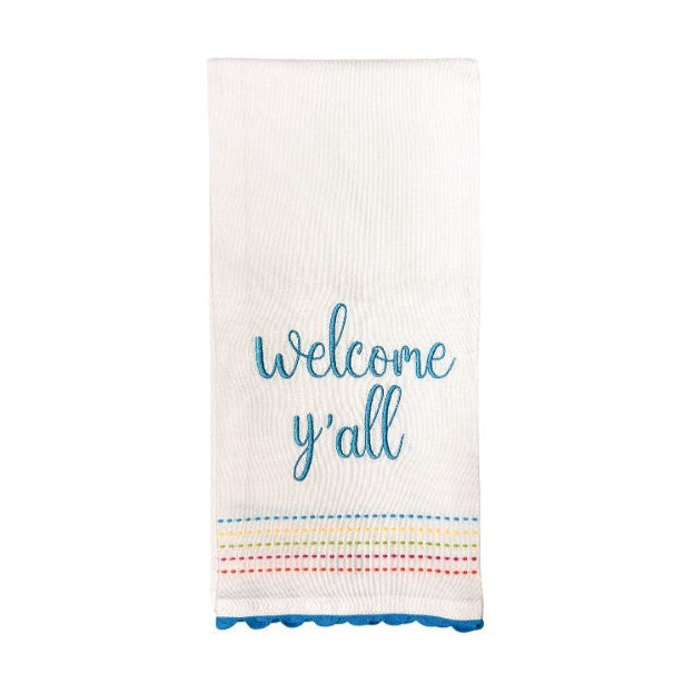 Hanging By A Thread Wheat Towel - Welcome y'all
