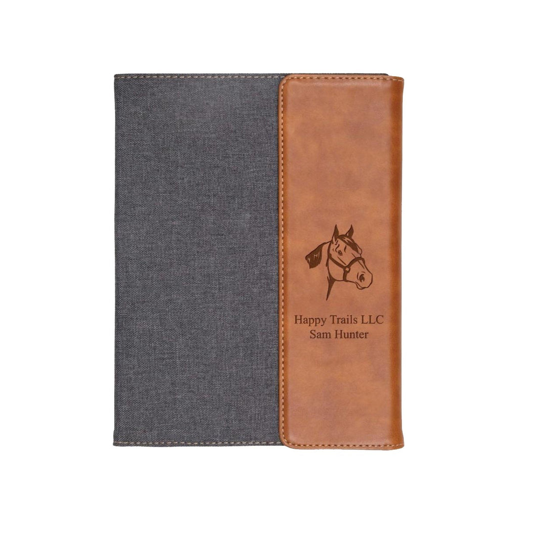 PGD Padfolio - Faux Leather Small w/Personalization - Grey & Tan
