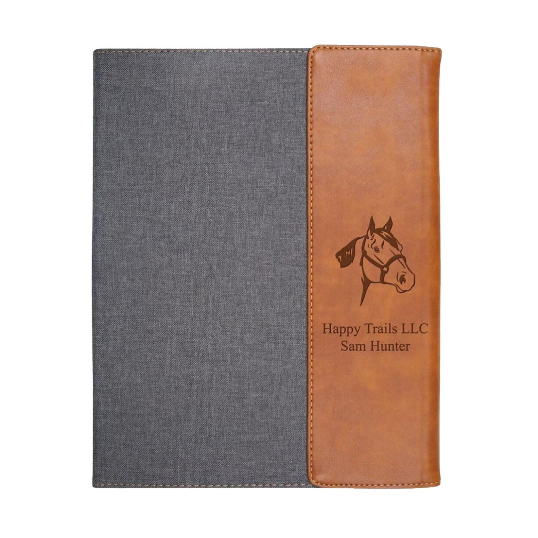 PGD Padfolio - Faux Leather Large w/Personalization - Gray & Tan