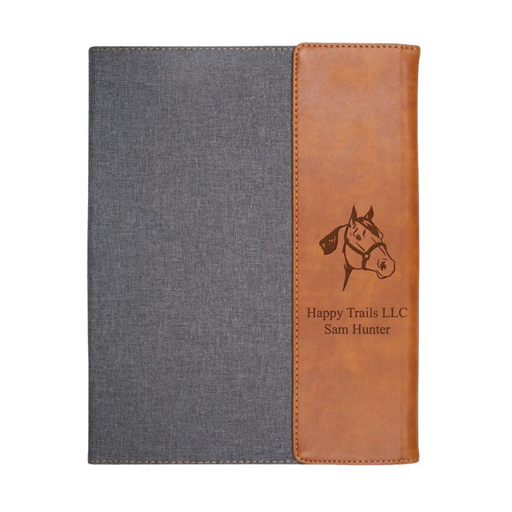 PGD Padfolio - Faux Leather Large w/Personalization - Gray & Tan