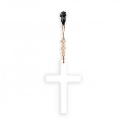 PGD Hanging Beaded Cross White