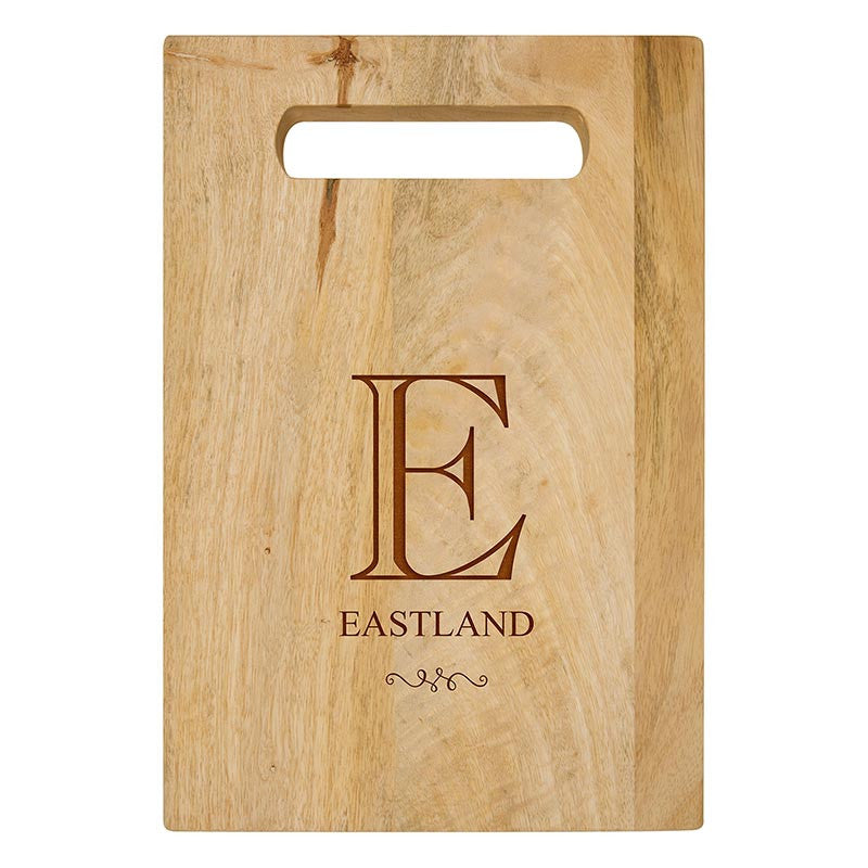 Solid Acacia Cutting Board With Carry Handle w/Personalization