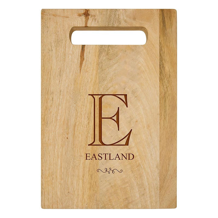 Solid Acacia Cutting Board With Carry Handle w/Personalization