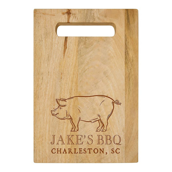 Solid Acacia Cutting Board With Carry Handle w/Personalization