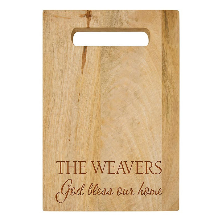 Solid Acacia Cutting Board With Carry Handle w/Personalization