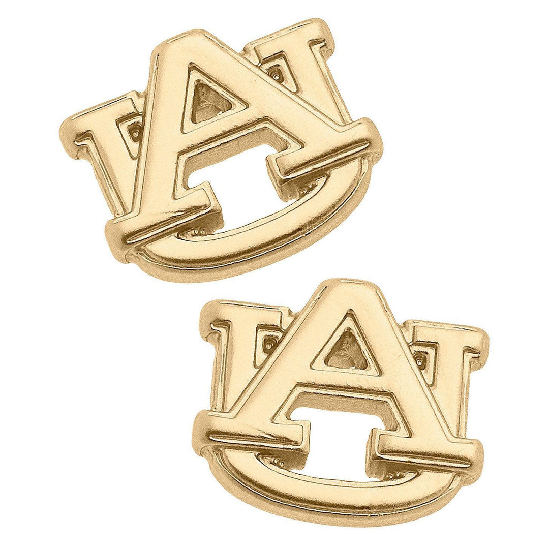 Canvas 24K Gold Plated Stud Earrings - Auburn University Logo
