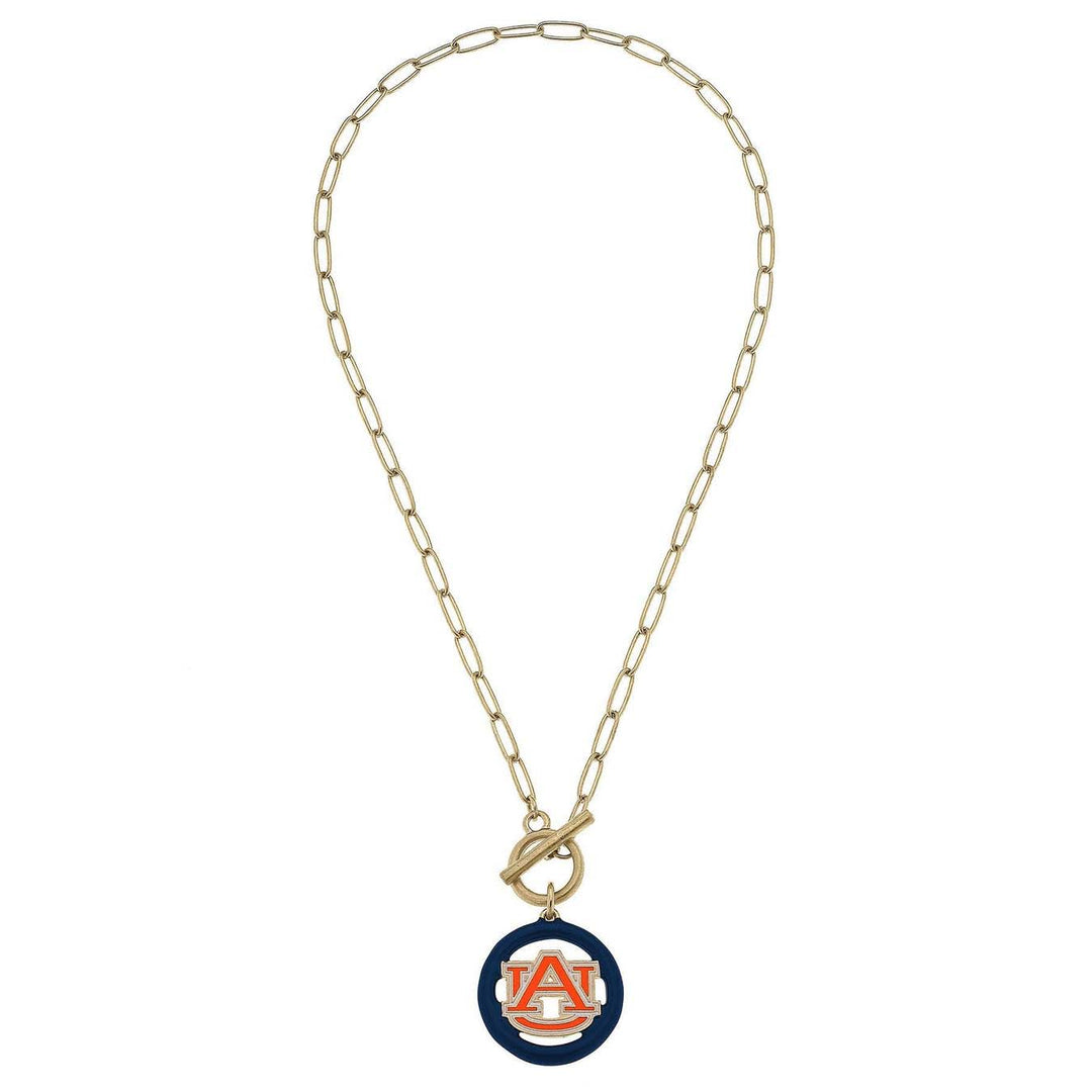 Canvas Enamel Logo T-Bar Necklace - Auburn Tigers