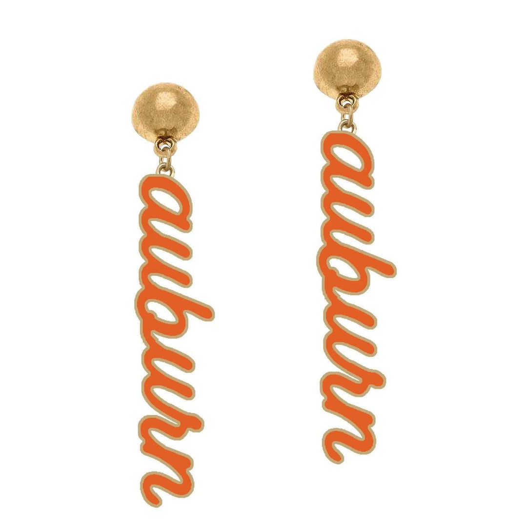 Canvas Enamel Script Earrings - Auburn Tigers