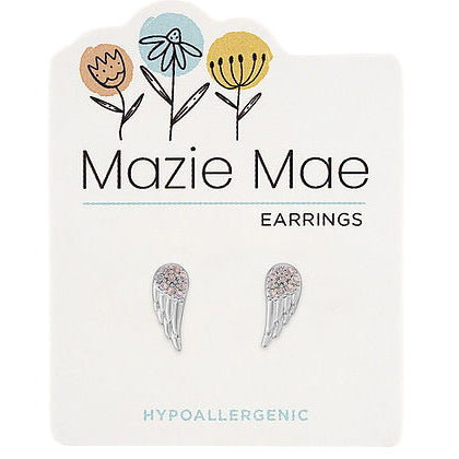 Mazie Mae Silver CZ Angel Wing Stud Earrings